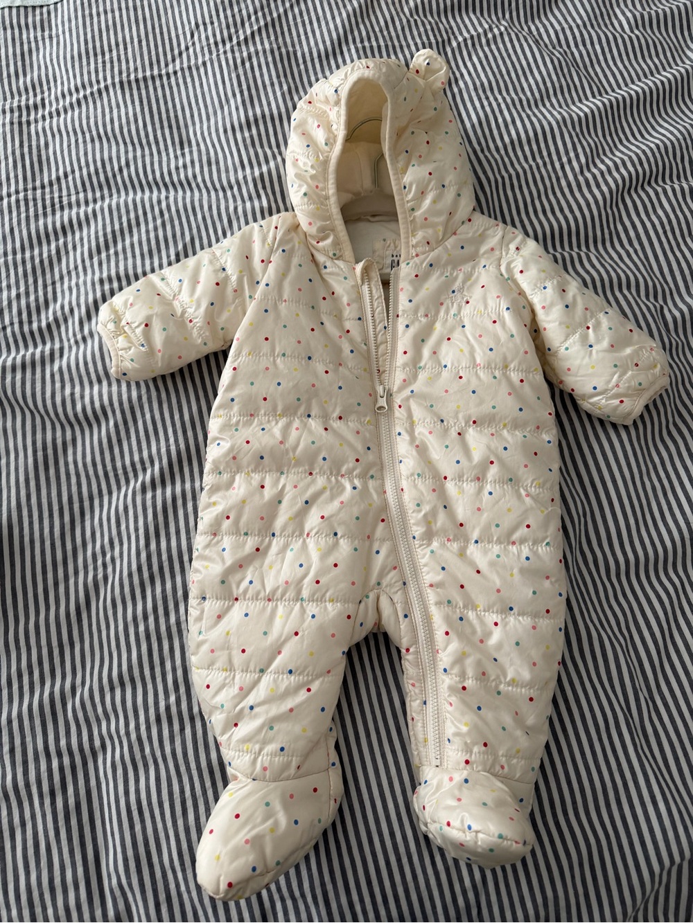 GAP Cream Hooded Polka Dot Quilted Baby One-Piece
